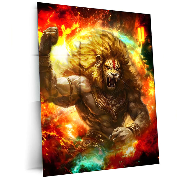 Lord Narasimha | Ugra Narasimha Metal Poster | Hindu Divine Wall Frame for Home 04