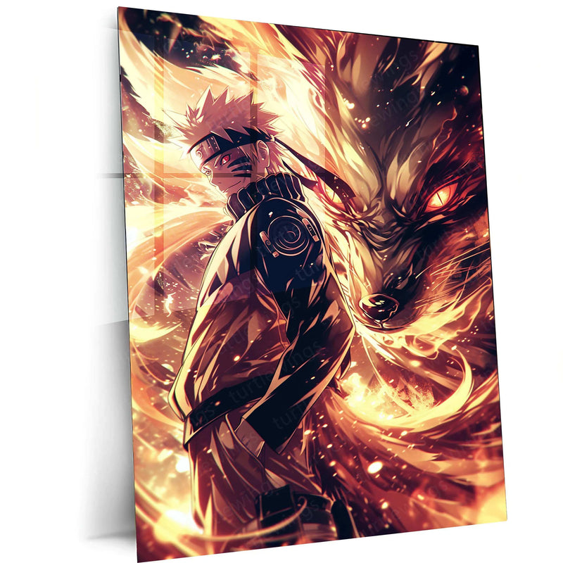 Naruto x Kurama Metal Poster – Legendary Tailed Beast & Ninja Duo | Naruto Anime Wall Art - TURTLEWINGS