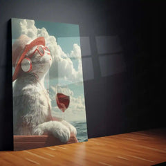 Cat with Red Wine Metal Frame | Quirky Animal Art for Wine Lovers - TURTLEWINGS