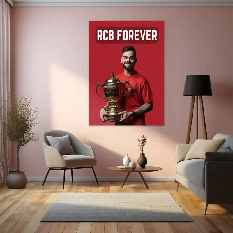 Cricket Metal Poster |🔥 Virat Kohli RCB Wins IPL Trophy 2025 – Historic Victory Metal Poster | Champion’s Wall Art 03 - TURTLEWINGS