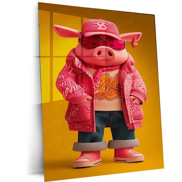 The Piglet Dressed Metal Poster | Przemytnik-Inspired Whimsical Animal Art | Playful Character Decor - TURTLEWINGS