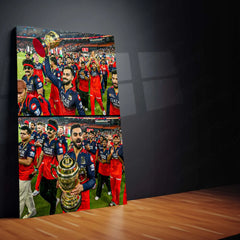 Cricket Metal Poster |🏆 RCB Wins IPL Trophy 2025 – Champion Celebration Metal Poster | Virat Kohli Led Victory Wall Art 09 - TURTLEWINGS