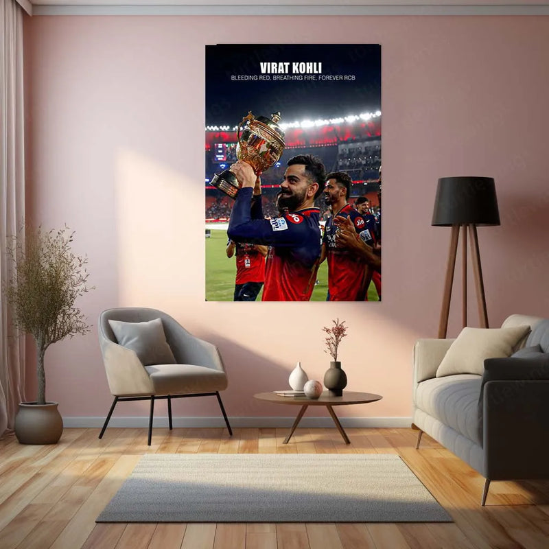 Cricket Metal Poster |🔥 Virat Kohli RCB Wins IPL Trophy 2025 – Historic Victory Metal Poster | Champion’s Wall Art 01 - TURTLEWINGS