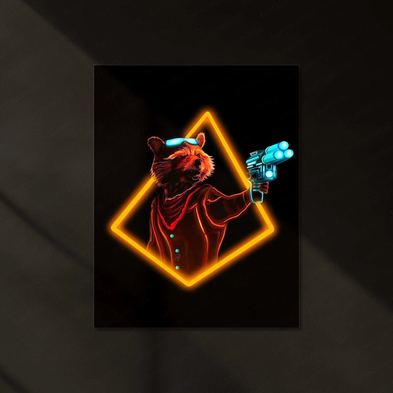Rocket Raccoon Neon LED Metal Poster â Guardians of the Galaxy Wall Art - TURTLEWINGS