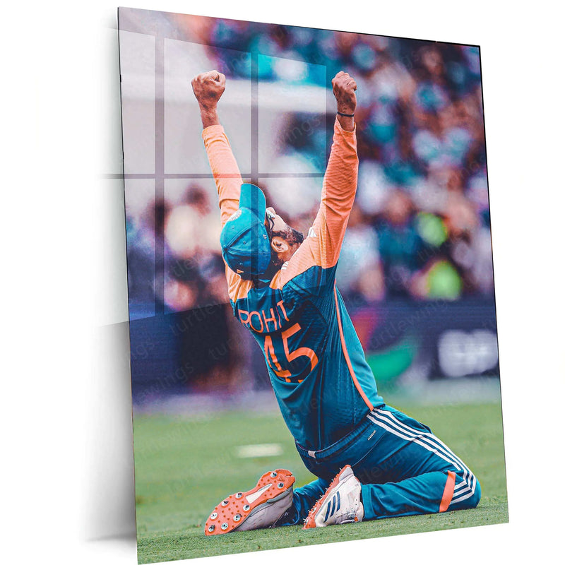 Rohit Sharma Celebration Metal Poster – Hitman Cricket Wall Art | Team India & IPL Champion - TURTLEWINGS