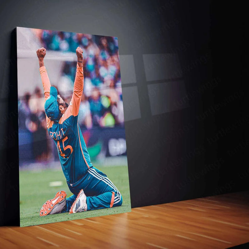 Rohit Sharma Celebration Metal Poster – Hitman Cricket Wall Art | Team India & IPL Champion - TURTLEWINGS