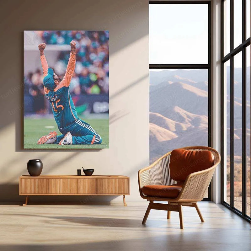 Rohit Sharma Celebration Metal Poster – Hitman Cricket Wall Art | Team India & IPL Champion - TURTLEWINGS