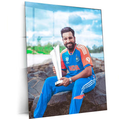 Rohit Sharma with Trophy Metal Poster – Team India & IPL Champion Wall Art | Cricket Memorabilia - TURTLEWINGS