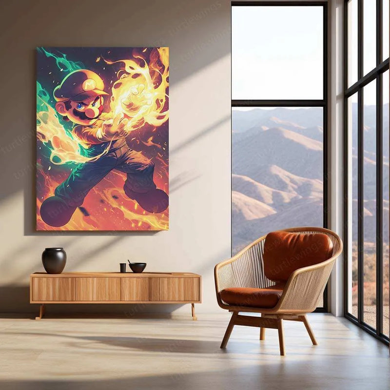 Mario Fireball Metal Poster – HD Action in Green & Yellow - TURTLEWINGS