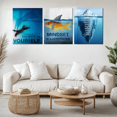 Motivational Metal Poster Set of 3 – Yourself | Mindset | Success | Inspirational Wall Art Décor