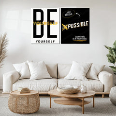 Motivational Metal Poster Set of 2 – Inspirational Quote Wall Frame Décor