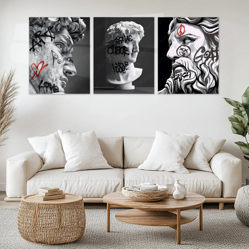 Rebel Renaissance – Luxury Street Art Metal Poster Set of 3 | Modern Luxury Wall Frames | Bold Urban Aesthetic