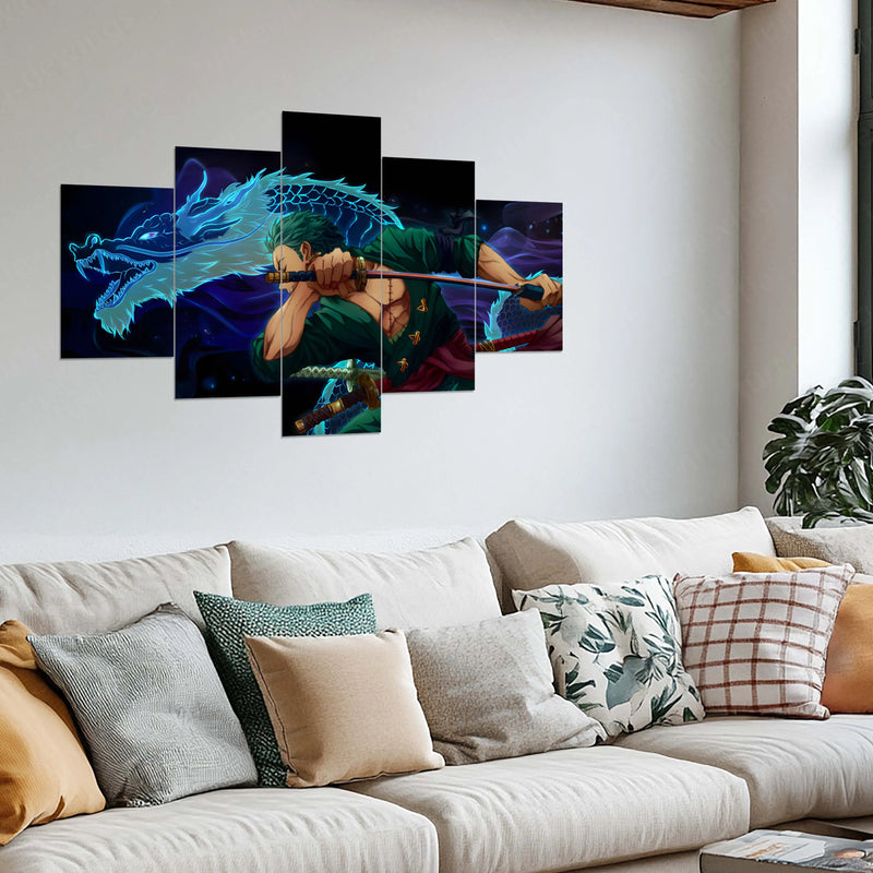 Tanjiro Metal Poster Set of 5 – Split Wall Art | Demon Slayer Water Breathing Edition | Anime Metal Frame Collection