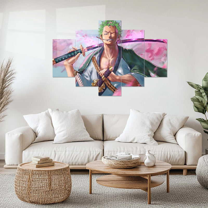 Roronoa Zoro Metal Poster Set of 5 – Split Wall Art | One Piece Swordsman Edition | Anime Metal Frame Collection
