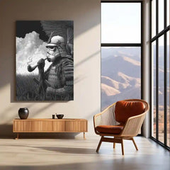 Stormtrooper Samurai Smoking – Futuristic Fusion Art Metal Frame - TURTLEWINGS