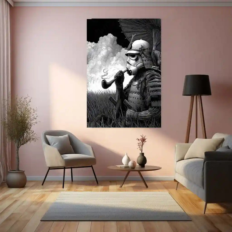 Stormtrooper Samurai Smoking – Futuristic Fusion Art Metal Frame - TURTLEWINGS