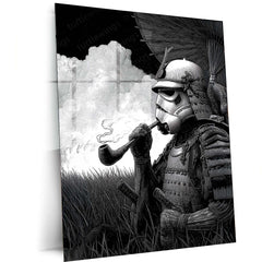Stormtrooper Samurai Smoking – Futuristic Fusion Art Metal Frame - TURTLEWINGS