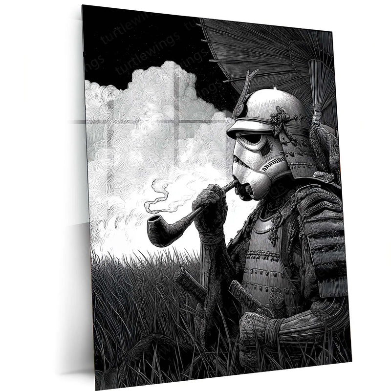 Stormtrooper Samurai Smoking – Futuristic Fusion Art Metal Frame - TURTLEWINGS
