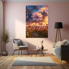 Lone Shining White Flower Metal Poster | Minimal Nature Wall Art | Elegant Botanical Decor - TURTLEWINGS