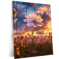 Lone Shining White Flower Metal Poster | Minimal Nature Wall Art | Elegant Botanical Decor - TURTLEWINGS