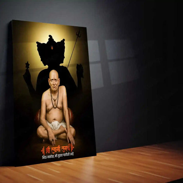 Spiritual Metal Poster | Shree Swami Samarth with Datta Guru Background | Devotional Wall Frame