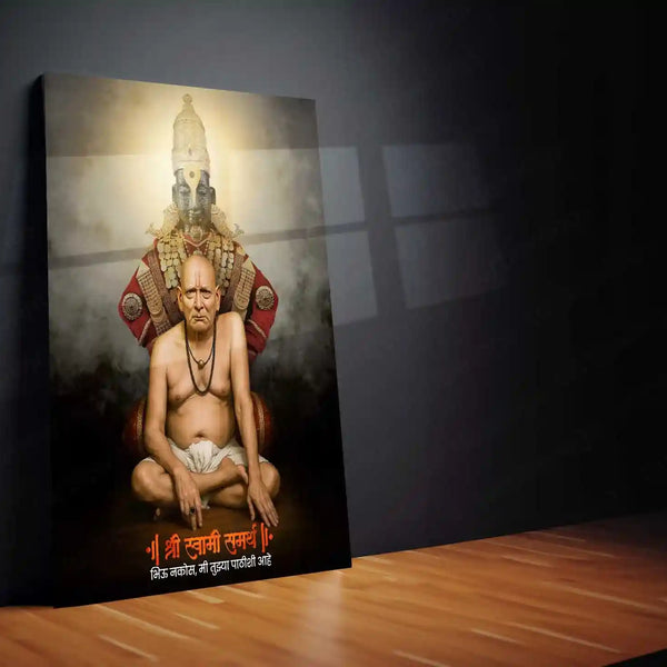 Spiritual Metal Poster | Shree Swami Samarth with Vitthu Mauli Background | Devotional Wall Frame