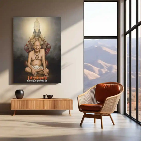 Spiritual Metal Poster | Shree Swami Samarth with Vitthu Mauli Background | Devotional Wall Frame