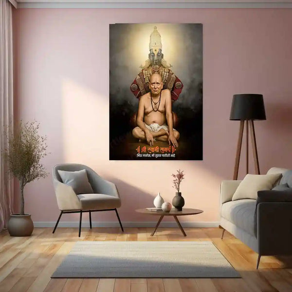 Spiritual Metal Poster | Shree Swami Samarth with Vitthu Mauli Background | Devotional Wall Frame