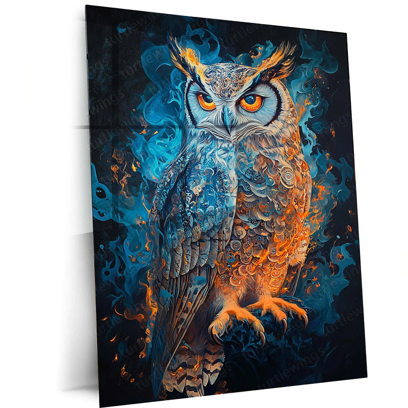 Anime-Style Owl Metal Poster | Mystical Creature Wall Art | Fantasy Wildlife Decor - TURTLEWINGS
