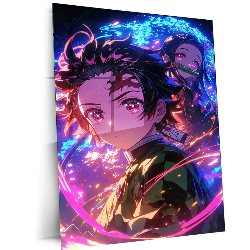 Tanjiro & Nezuko Metal Poster | Demon Slayer Anime Wall Art | Sibling Bond Aesthetic - TURTLEWINGS
