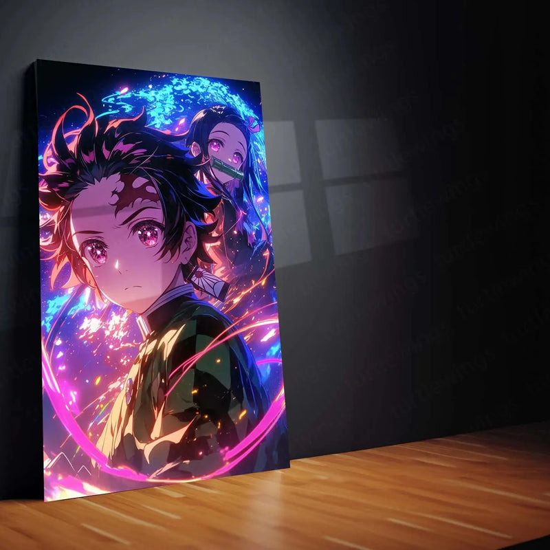 Tanjiro & Nezuko Metal Poster | Demon Slayer Anime Wall Art | Sibling Bond Aesthetic - TURTLEWINGS