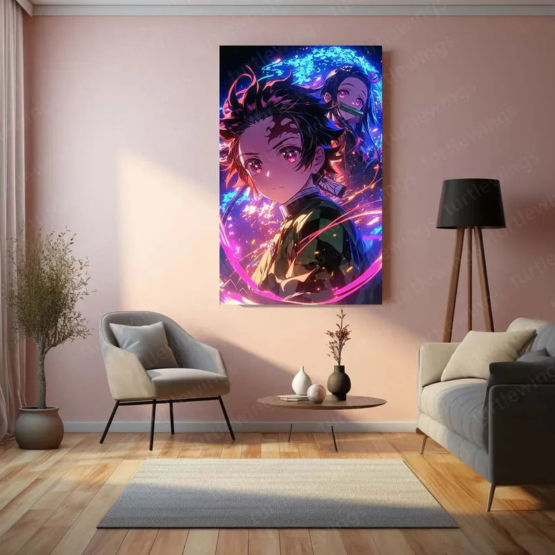 Tanjiro & Nezuko Metal Poster | Demon Slayer Anime Wall Art | Sibling Bond Aesthetic - TURTLEWINGS