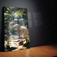 White Elephant Sprinkling Water Metal Poster | Aesthetic Nature-Inspired Wall Art | Symbol of Peace & Purity - TURTLEWINGS