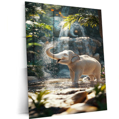White Elephant Sprinkling Water Metal Poster | Aesthetic Nature-Inspired Wall Art | Symbol of Peace & Purity - TURTLEWINGS