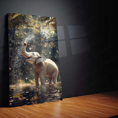 White Elephant Sprinkling Water Metal Poster | Aesthetic Nature-Inspired Wall Art | Symbol of Peace & Purity 01 - TURTLEWINGS