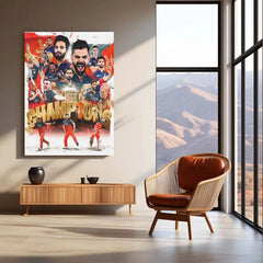 Cricket Metal Poster |🏆 RCB Wins IPL Trophy 2025 – Champion Celebration Metal Poster | Virat Kohli Led Victory Wall Art 10 - TURTLEWINGS