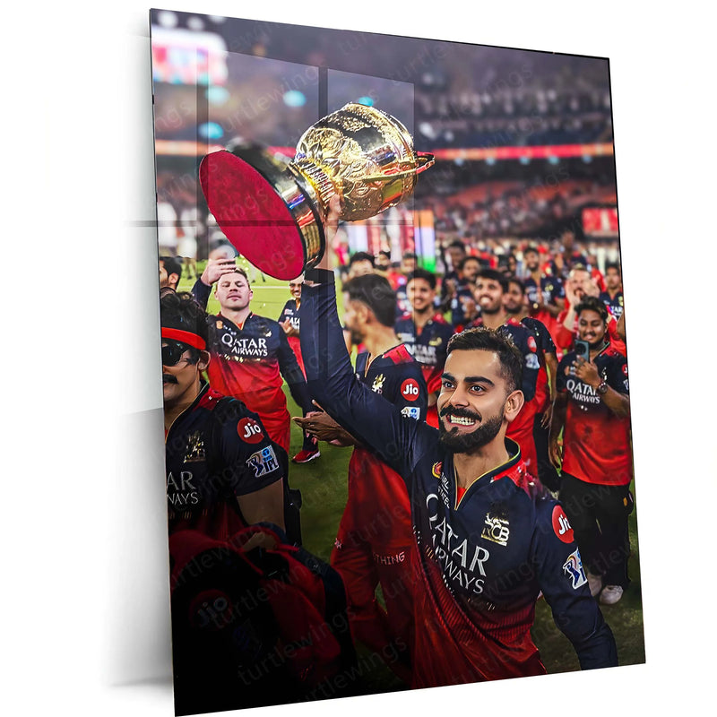 Cricket Metal Poster |🔥 Virat Kohli RCB Wins IPL Trophy 2025 – Historic Victory Metal Poster | Champion’s Wall Art 02 - TURTLEWINGS