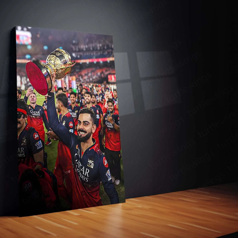 Cricket Metal Poster |🔥 Virat Kohli RCB Wins IPL Trophy 2025 – Historic Victory Metal Poster | Champion’s Wall Art 02 - TURTLEWINGS