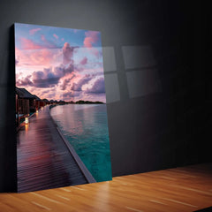 Destination Sea Resort Bungalows Metal Poster | Tropical Getaway Wall Art | Dream Vacation Decor - TURTLEWINGS