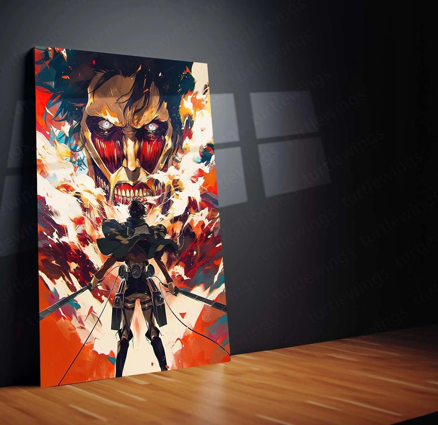 Eren Yeager Metal Poster: Unleash the Attack Titan on Your Walls - TURTLEWINGS 