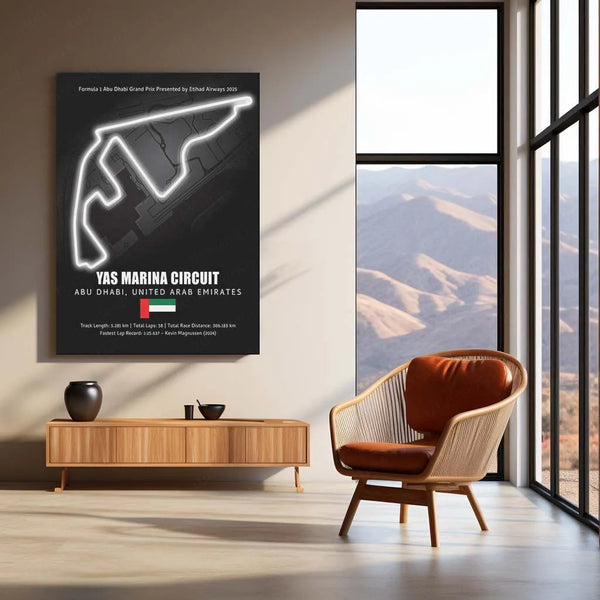 LED | 🏁 Yas Marina Circuit Neon LED Metal Poster – Glowing Abu Dhabi F1 Track Wall Art