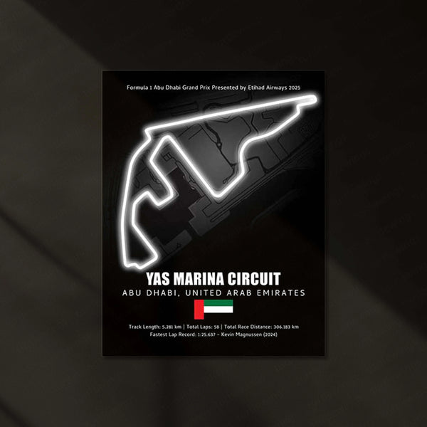 LED | 🏁 Yas Marina Circuit Neon LED Metal Poster – Glowing Abu Dhabi F1 Track Wall Art