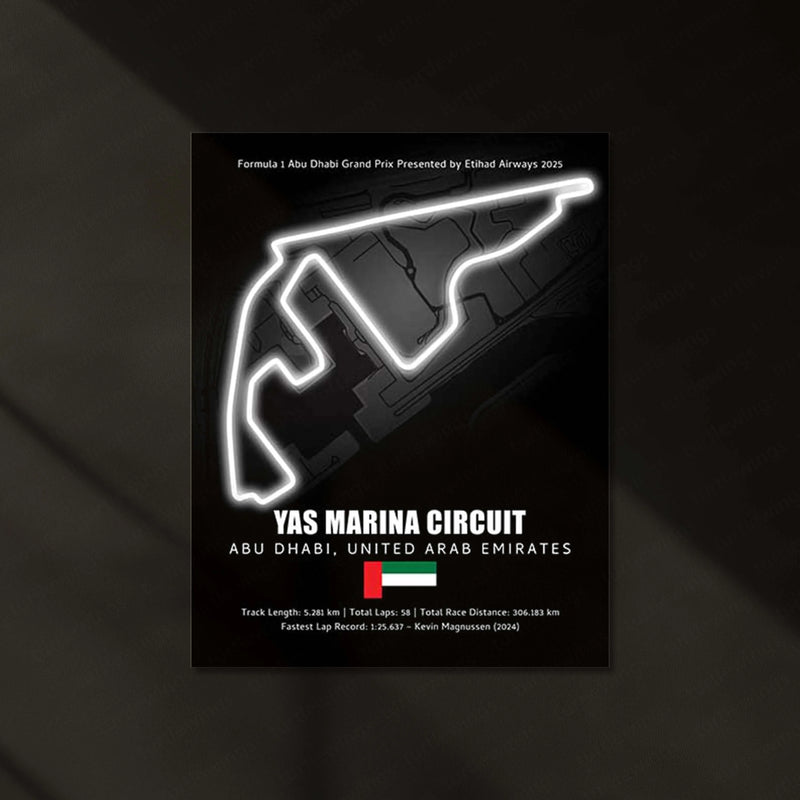 LED | 🏁 Yas Marina Circuit Neon LED Metal Poster – Glowing Abu Dhabi F1 Track Wall Art - TURTLEWINGS 