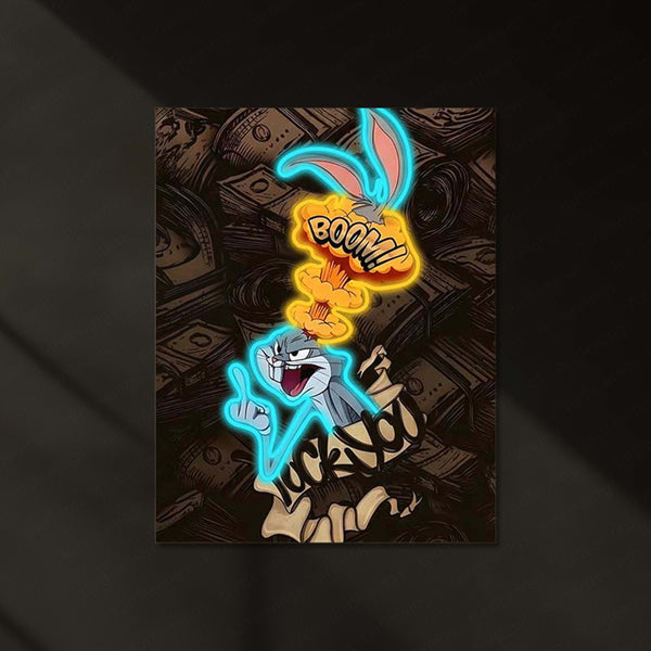 Bugs Bunny Neon LED Frame | Money Attitude Wall Art  Cartoon Hustle Aesthetic LED Frame by TurtleWings