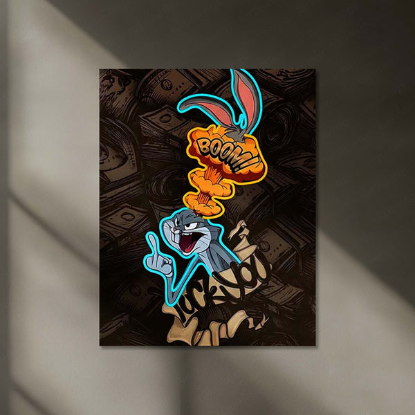 Bugs Bunny Neon LED Frame | Money Attitude Wall Art  Cartoon Hustle Aesthetic LED Frame by TurtleWings