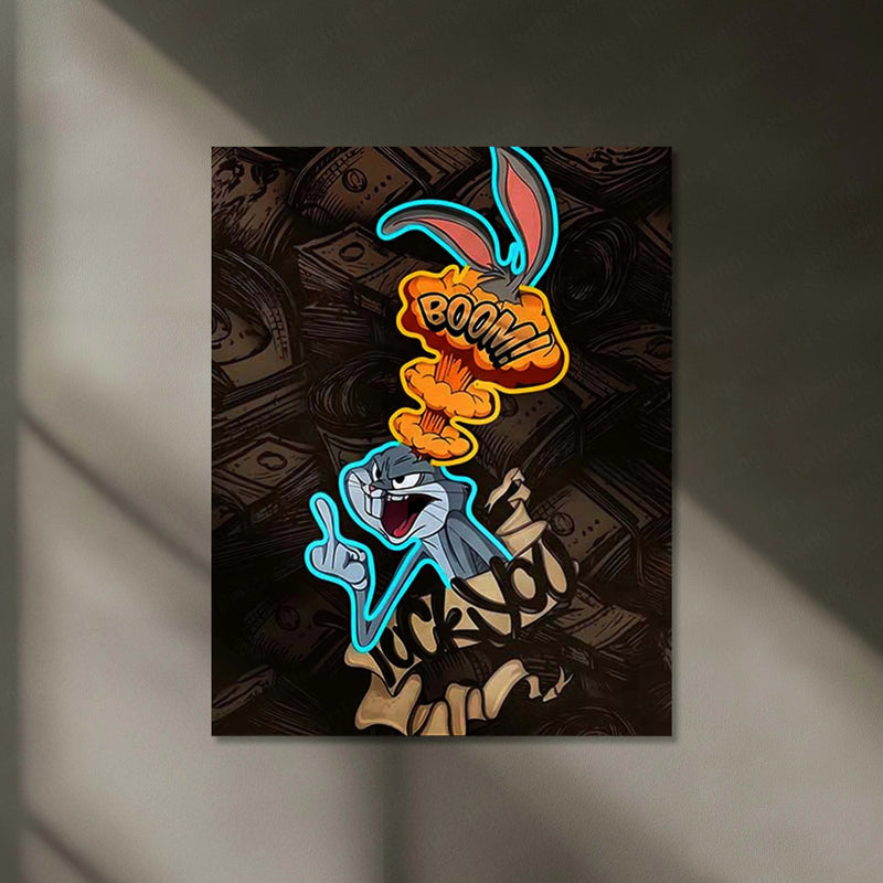 Bugs Bunny Neon LED Frame | Money Attitude Wall Art Cartoon Hustle Aesthetic LED Frame by TurtleWings - TURTLEWINGS 