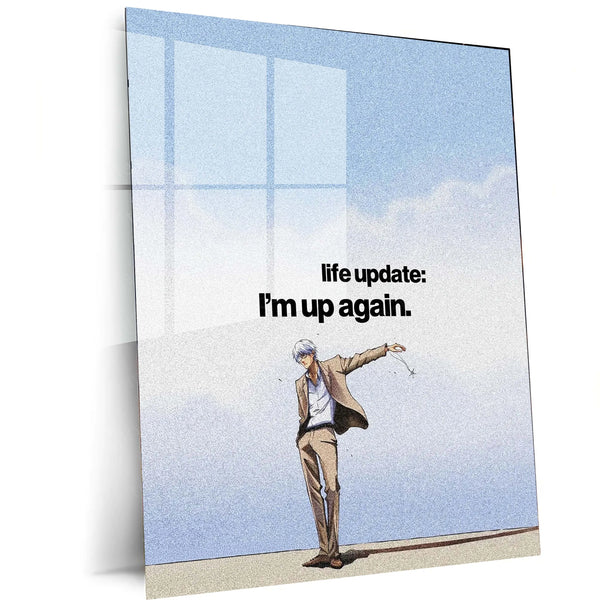 Quote Metal Poster | Ryūken Ishida - “Life Update: I’m Up Again” Quote Metal Frame Wall Art | Minimal Anime Aesthetic Motivation Poster - TURTLEWINGS 
