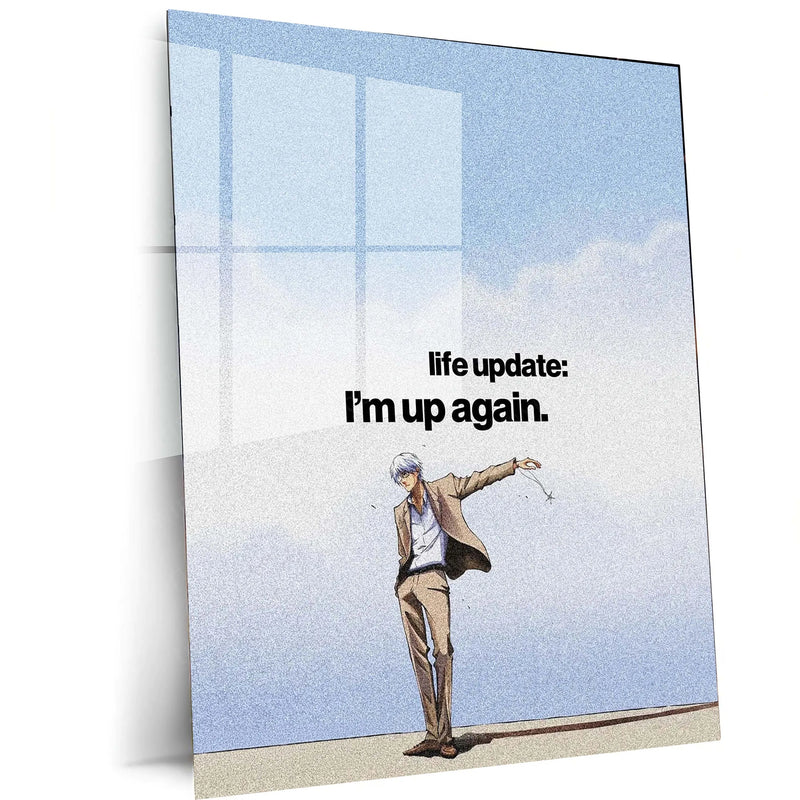 Quote Metal Poster | Ryūken Ishida - “Life Update: I’m Up Again” Quote Metal Frame Wall Art | Minimal Anime Aesthetic Motivation Poster - TURTLEWINGS 