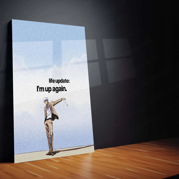 Quote Metal Poster | Ryūken Ishida - “Life Update: I’m Up Again” Quote Metal Frame Wall Art | Minimal Anime Aesthetic Motivation Poster - TURTLEWINGS 