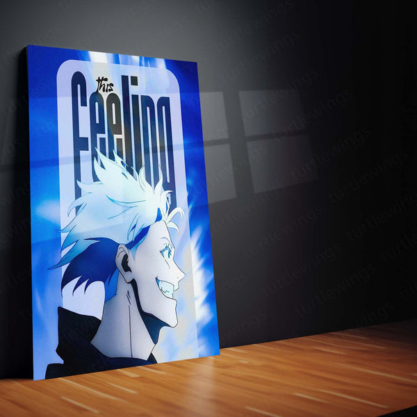 Anime Metal Poster | Satoru Gojo This Feeling Metal Poster | Jujutsu Kaisen Anime Wall Art | Blue Sorcerer Metal Print